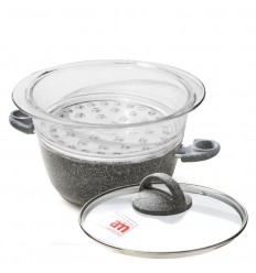 Casseruola antiaderente effetto pietra con vaporiera e coperchio cm.24 - Cuore di Pietra