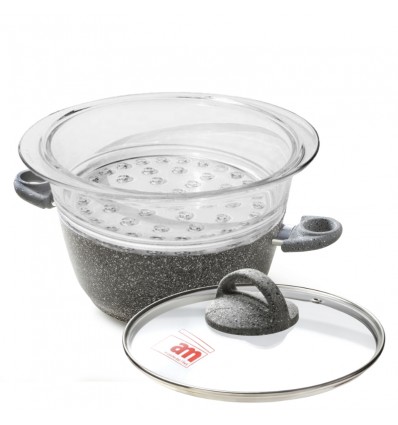 Casseruola antiaderente effetto pietra con vaporiera e coperchio cm.24 - Cuore di Pietra