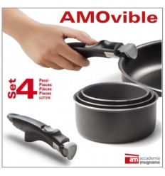 Tris di Casseruole con rivestimento antiaderente con manico removibile AMOvible