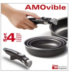 Tris di Padelle con rivestimento antiaderente con manico removibile AMOvible