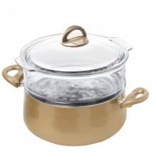 Casseruola bombata con 2 maniglie con coperchio e vaporiera in vetro cm.20 - Primolla